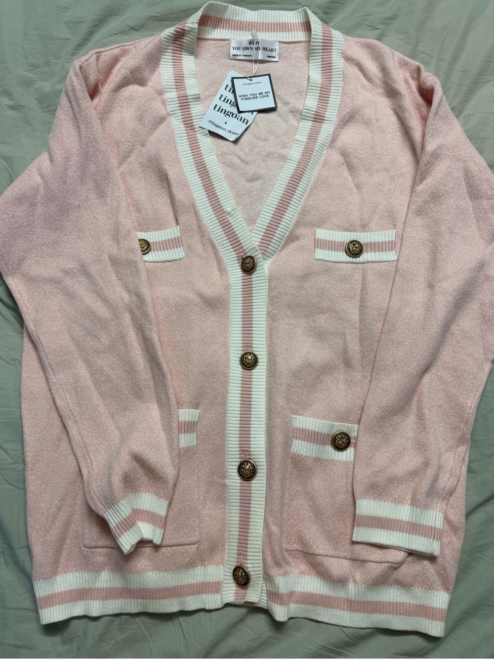 NWT Pink & White Trim Knit Cardigan Sweater